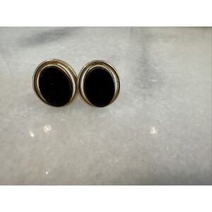 Vintage oval cuff links, Gold plate and Onyx, Lamode‎ Karatclad